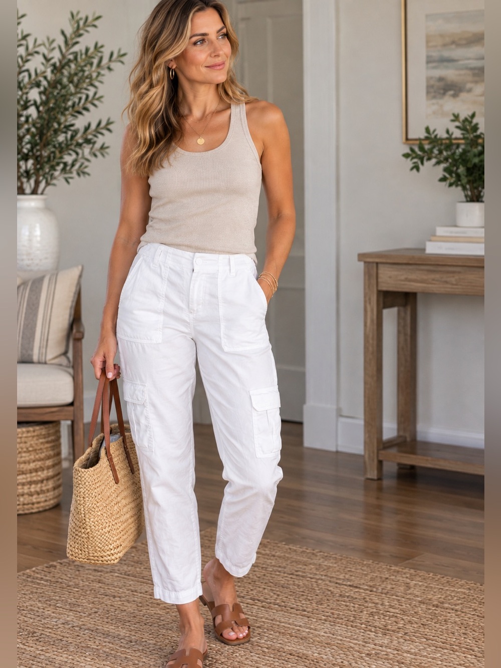 Chico’s White Linen Blend Cargo Utility Pants Size 0.5 / Approx. US 6